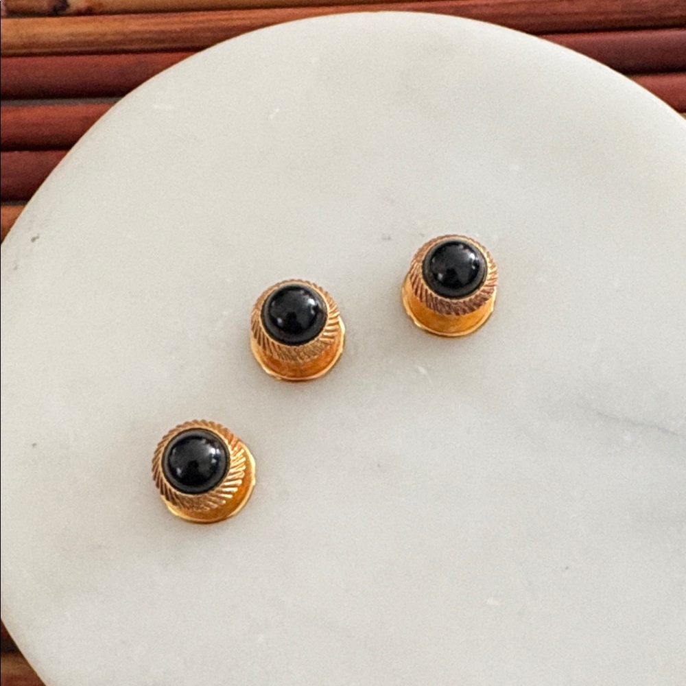 Gold Tone Men's Shirt Studs Blue Cabochon Accent